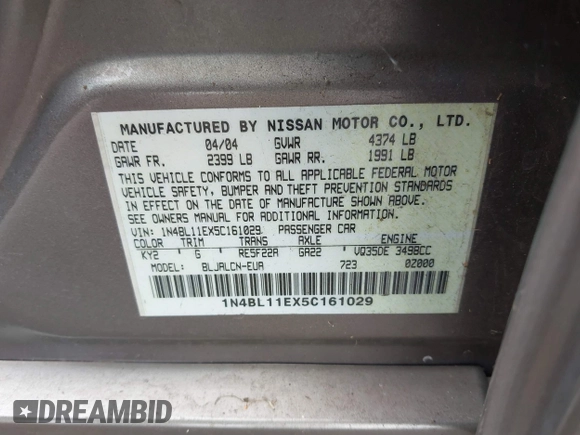 2005 Nissan Altima SE z VIN 1N4BL11EX5C161029, wystawiony jako IAAI lot #42044113 z przebiegiem 124 313 mil mil oraz . Historia ofert i sprzedaży dostępna na DreamBid. Obrazek 9.