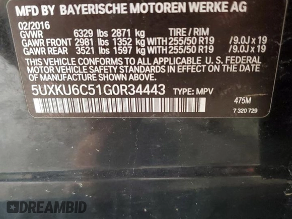 2016 BMW X6 xDrive50i with VIN 5UXKU6C51G0R34443, listed as a Copart auction lot 66511594 with 129,083 mi miles and Salvage Title. Bid and sale history available at carsss.com. Image 13.