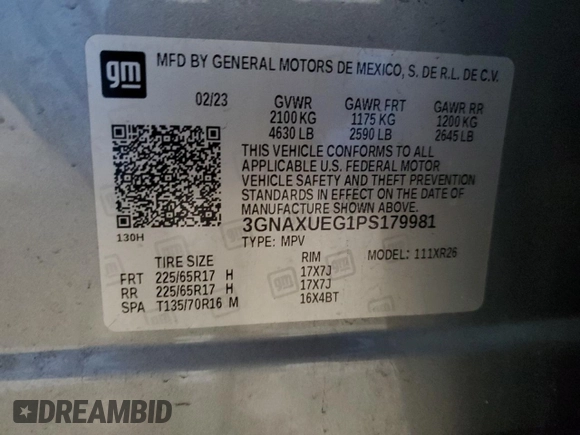 2023 Chevrolet Equinox LT z VIN 3GNAXUEG1PS179981, wystawiony jako Copart lot #52109065 z przebiegiem 22 269 mil mil oraz Szkoda całkowita • Salvage title. Historia ofert i sprzedaży dostępna na DreamBid. Obrazek 13.