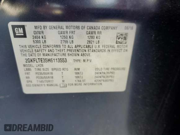 2017 GMC Terrain SLE with VIN 2GKFLTE35H6113553, listed as a Copart auction lot 45458035 with 103,928 mi miles and Salvage Title. Bid and sale history available at carsss.com. Image 15.