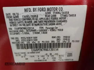 2011 Ford Taurus SHO with VIN 1FAHP2KT9BG120154, listed as a Copart auction lot 55178335 with 175,972 mi miles and Clean Title. Bid and sale history available at DreamBid. Image 12.
