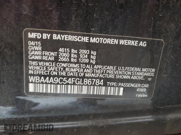 2015 BMW 4 Series 428i with VIN WBA4A9C54FGL86784, listed as a Copart auction lot 64073315 with 73,337 mi miles and Salvage title. Bid and sale history available at DreamBid. Image 12.