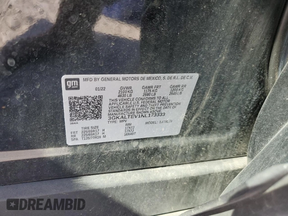 2022 GMC Terrain SLE with VIN 3GKALTEV1NL173333, listed as a Copart auction lot 61679495 with 170,741 mi miles and Clean title. Bid and sale history available at DreamBid. Image 13.