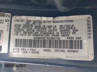 2008 Toyota Corolla CE with VIN 1NXBR32E78Z989732, listed as a IAAI auction lot 40940274 with 204,366 mi miles and . Bid and sale history available at DreamBid. Image 9.