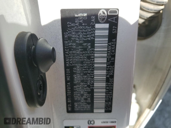 2012 Toyota Matrix S z VIN 2T1KE4EE7CC048823, wystawiony jako Copart lot #58517475 z przebiegiem 66 828 mil mil oraz Szkoda całkowita • Salvage title. Historia ofert i sprzedaży dostępna na DreamBid. Obrazek 12.