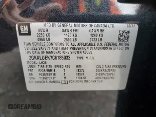 2012 GMC Terrain SLT-1 with VIN 2GKALUEK7C6185032, listed as a Copart auction lot 54141675 with 115,990 mi miles and Salvage Title. Bid and sale history available at carsss.com. Image 13.