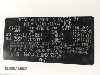2022 Kia Niro EV S with VIN KNDCC3LG1N5160736, listed as a IAAI auction lot 41862260 with 46,812 mi miles. Bid and sale history available at carsss.com. Image 9.