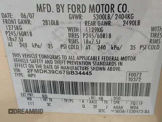 2007 Ford Edge SEL PLUS with VIN 2FMDK39C67BB34445, listed as a IAAI auction lot 42026755 with 154,121 mi miles. Bid and sale history available at carsss.com. Image 9.