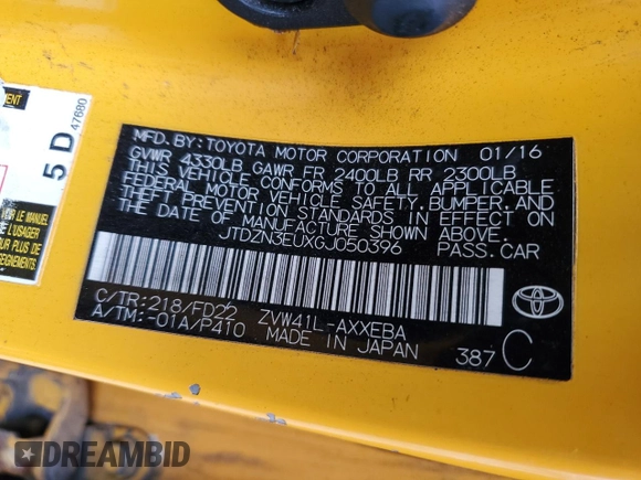 2016 Toyota Prius v Two with VIN JTDZN3EUXGJ050396, listed as a Copart auction lot 53735695 with 291,459 mi miles and Clean Title. Bid and sale history available at carsss.com. Image 12.