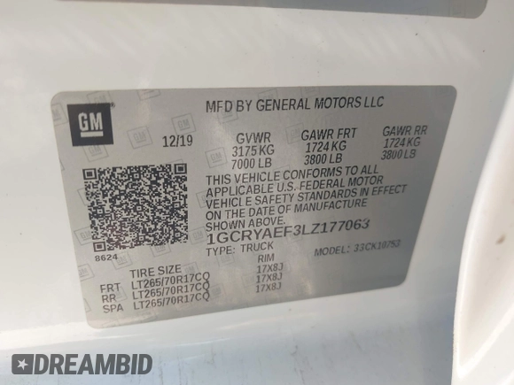 2020 Chevrolet Silverado 1500 Work Truck with VIN 1GCRYAEF3LZ177063, listed as a IAAI auction lot 42223364 with 47,512 mi miles and . Bid and sale history available at DreamBid. Image 9.
