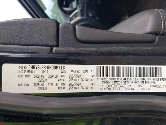 2015 Jeep Grand Cherokee High Altitude with VIN 1C4RJFCGXFC604663, listed as a IAAI auction lot 42816306 with 117,467 mi miles and . Bid and sale history available at DreamBid. Image 9.