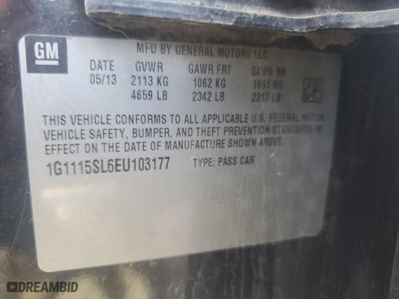 2014 Chevrolet Impala LT with VIN 1G1115SL6EU103177, listed as a Copart auction lot 49500645 with 247,731 mi miles and Salvage Title. Bid and sale history available at carsss.com. Image 13.