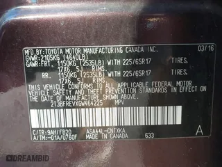 2016 Toyota RAV4 LE with VIN 2T3BFREVXGW464225, listed as a IAAI auction lot 41769225 with 113,939 mi miles. Bid and sale history available at carsss.com. Image 9.