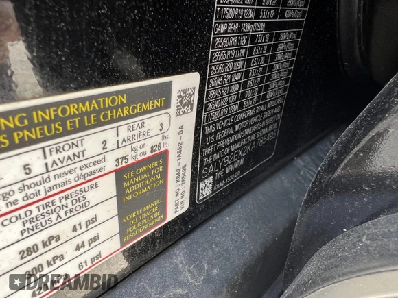 2019 Land Rover Range Rover Velar S with VIN SALYB2EX2KA785495, listed as a Copart auction lot 59565305 with 90,951 mi miles and Clean title. Bid and sale history available at DreamBid. Image 10.