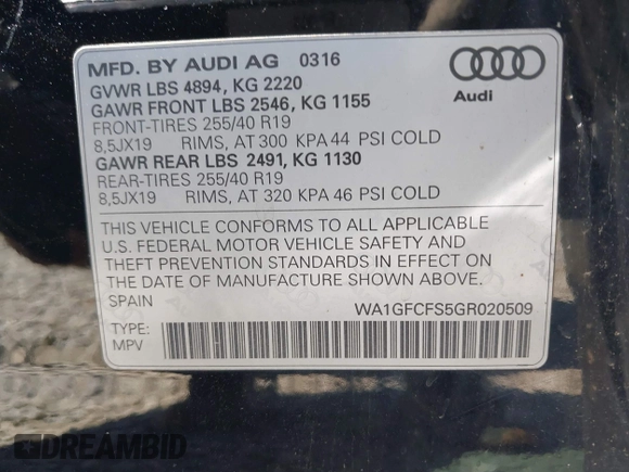 2016 Audi Q3 Prestige z VIN WA1GFCFS5GR020509, wystawiony jako IAAI lot #42150001 z przebiegiem 57 998 mil mil oraz . Historia ofert i sprzedaży dostępna na DreamBid. Obrazek 9.