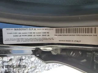 2017 Maserati Ghibli with VIN ZAM57XSA2H1247053, listed as a Copart auction lot 62134293 with 88,048 mi miles. Bid and sale history available at carsss.com. Image 12.