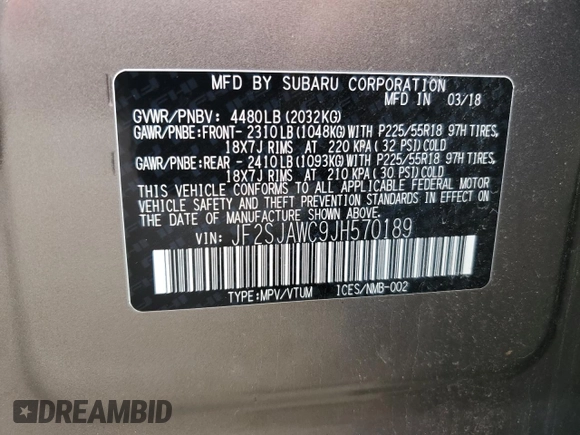 2018 Subaru Forester Touring with VIN JF2SJAWC9JH570189, listed as a Copart auction lot 57940935 with 76,574 mi miles and Salvage title. Bid and sale history available at DreamBid. Image 13.
