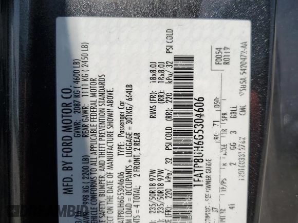 2016 Ford Mustang EcoBoost Premium с VIN 1FATP8UH6G5304606, выставлен на аукционе Copart как лот 61014245 с пробегом 115 767 миль миль и Списание • Salvage title. История ставок и продаж доступна на DreamBid. Изображение 13.