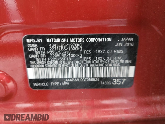 2016 Mitsubishi Outlander ES z VIN JA4AP3AU2GZ056525, wystawiony jako Copart lot #51054395 z przebiegiem 114 282 mil mil oraz Szkoda całkowita • Salvage title. Historia ofert i sprzedaży dostępna na DreamBid. Obrazek 15.