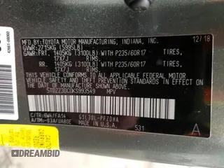 2019 Toyota Sienna L с VIN 5TDZZ3DC0KS993549, выставлен на аукционе Copart как лот 44848185 с пробегом 84 404 миль миль и Списание • Salvage title. История ставок и продаж доступна на DreamBid. Изображение 13.