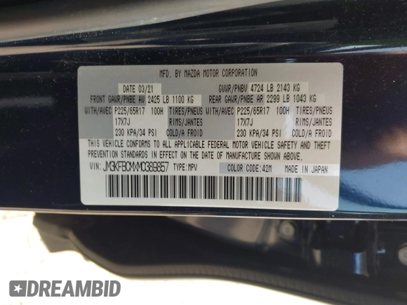 2021 Mazda CX-5 Touring z VIN JM3KFBCMXM0389857, wystawiony jako IAAI lot #42309650 z przebiegiem 49 938 mil mil oraz . Historia ofert i sprzedaży dostępna na DreamBid. Obrazek 9.