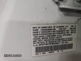 2015 Honda Pilot EX-L z VIN 5FNYF4H79FB025841, wystawiony jako Copart lot #47011015 z przebiegiem 113 762 mil mil oraz Szkoda całkowita • Salvage title. Historia ofert i sprzedaży dostępna na DreamBid. Obrazek 13.