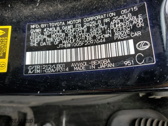 2015 Lexus ES 300h Hybrid with VIN JTHBW1GG5F2097644, listed as a Copart auction lot 49477515 with NaN miles and Salvage Title. Bid and sale history available at carsss.com. Image 14.