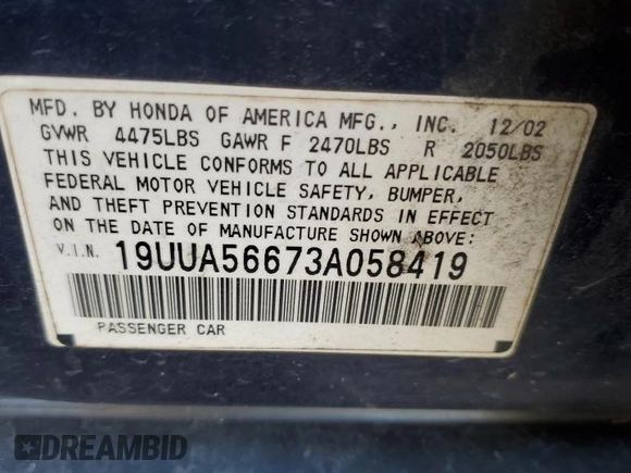 2003 Acura TL with VIN 19UUA56673A058419, listed as a Copart auction lot 76680224 with 98,957 mi miles and Salvage Title. Bid and sale history available at carsss.com. Image 12.