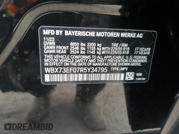 2024 BMW X1 xDrive28i z VIN WBX73EF07R5Y34795, wystawiony jako Copart lot #52121345 z przebiegiem 8 605 mil mil oraz Nie do naprawy • Non repairable. Historia ofert i sprzedaży dostępna na DreamBid. Obrazek 13.