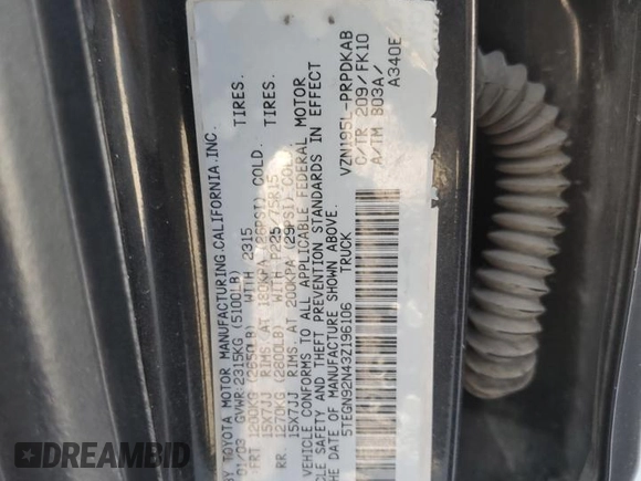 2003 Toyota Tacoma PreRunner z VIN 5TEGN92N43Z196106, wystawiony jako Copart lot #52205315 z przebiegiem 290 000 mil mil oraz Szkoda całkowita • Salvage title. Historia ofert i sprzedaży dostępna na DreamBid. Obrazek 12.
