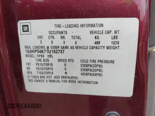 2001 Buick LeSabre Custom with VIN 1G4HP54K71U162737, listed as a IAAI auction lot 41896157 with 185,968 mi miles and . Bid and sale history available at carsss.com. Image 9.