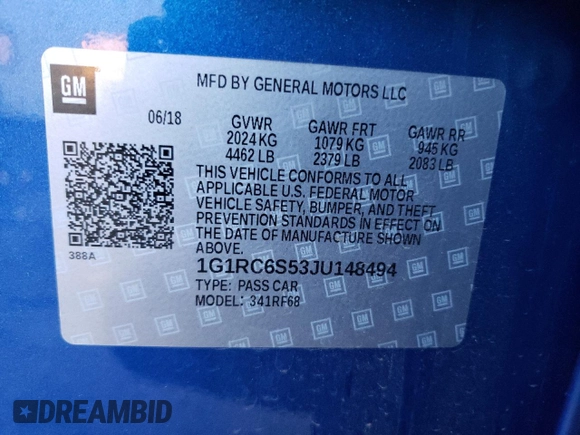 2018 Chevrolet Volt LT with VIN 1G1RC6S53JU148494, listed as a Copart auction lot 69291922 with 38,668 mi miles. Bid and sale history available at carsss.com. Image 14.