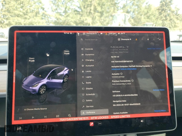 2024 Tesla Model Y Long Range with VIN 7SAYGAEE8RF987571, listed as a Copart auction lot 55110485 with 19,732 mi miles and Salvage title. Bid and sale history available at DreamBid. Image 9.