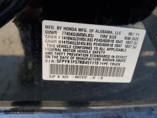 2011 Honda Ridgeline RTL with VIN 5FPYK1F57BB451119, listed as a Copart auction lot 72196924 with 114,736 mi miles and Salvage Title. Bid and sale history available at carsss.com. Image 14.