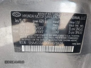 2019 Hyundai Santa Fe SEL with VIN 5NMS33AD0KH078624, listed as a IAAI auction lot 41747977 with 98,507 mi miles. Bid and sale history available at carsss.com. Image 9.