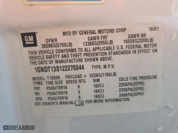 2002 Chevrolet TrailBlazer LS with VIN 1GNDT13S122276844, listed as a Copart auction lot 48006595 with 92,434 mi miles and Salvage Title. Bid and sale history available at carsss.com. Image 12.