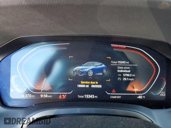 2023 BMW 4 Series 430i xDrive with VIN WBA73AP07PCL66321, listed as a Copart auction lot 42847324 with 15,343 mi miles and . Bid and sale history available at DreamBid. Image 9.