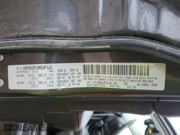 2015 Jeep Cherokee Trailhawk with VIN 1C4PJMBB6FW574108, listed as a Copart auction lot 57798475 with 105,022 mi miles and Salvage title. Bid and sale history available at DreamBid. Image 13.