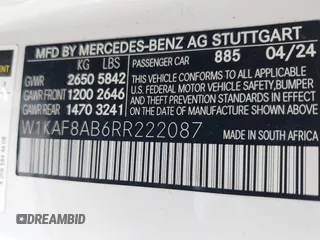 2024 Mercedes-Benz C 63 S AMG E Performance with VIN W1KAF8AB6RR222087, listed as a IAAI auction lot 41844101 with 5,500 mi miles and . Bid and sale history available at DreamBid. Image 9.