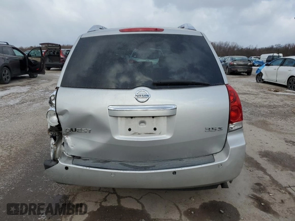 2007 Nissan Quest S with VIN 5N1BV28U27N128407, listed as a Copart auction lot 86583964 with 186,644 mi miles and Salvage Title. Bid and sale history available at carsss.com. Image 6.