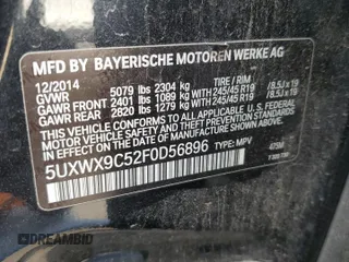 2015 BMW X3 xDrive28i with VIN 5UXWX9C52F0D56896, listed as a Copart auction lot 53823745 with 158,101 mi miles and Clean Title. Bid and sale history available at DreamBid. Image 13.