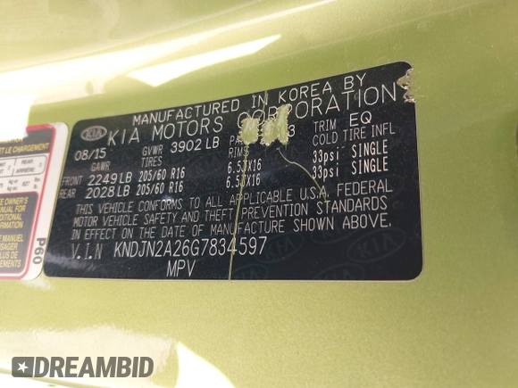 2016 Kia Soul with VIN KNDJN2A26G7834597, listed as a IAAI auction lot 42015671 with 90,094 mi miles. Bid and sale history available at carsss.com. Image 9.