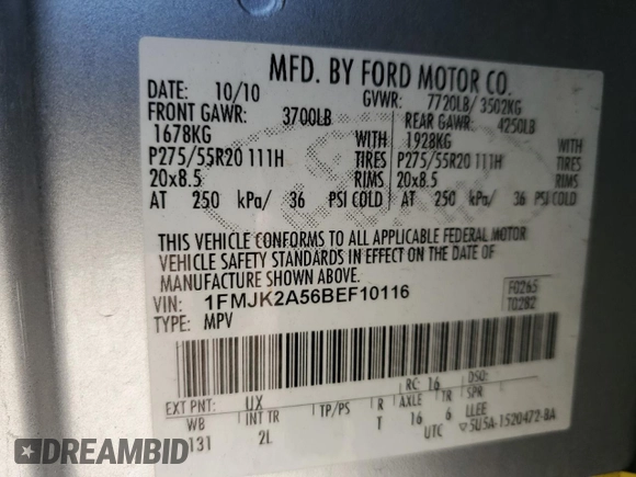 2011 Ford Expedition EL Limited with VIN 1FMJK2A56BEF10116, listed as a Copart auction lot 76478714 with 227,985 mi miles and Clean Title. Bid and sale history available at carsss.com. Image 13.