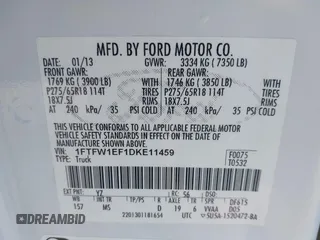 2013 Ford F-150 XL z VIN 1FTFW1EF1DKE11459, wystawiony jako IAAI lot #42279683 z przebiegiem 210 751 mil mil oraz . Historia ofert i sprzedaży dostępna na DreamBid. Obrazek 9.