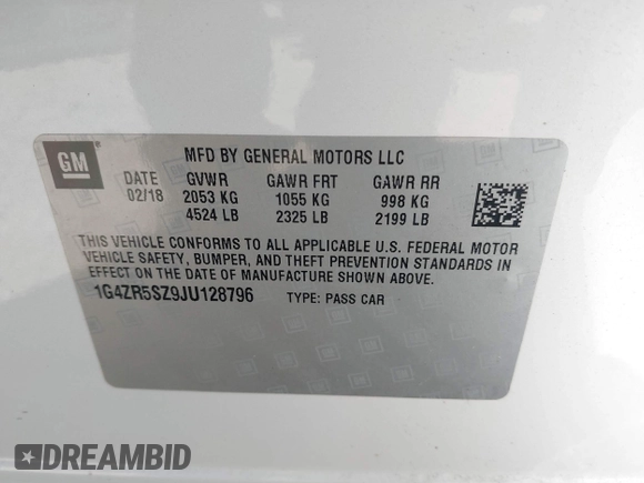 2018 Buick LaCrosse Premium with VIN 1G4ZR5SZ9JU128796, listed as a IAAI auction lot 40879976 with 84,390 mi miles. Bid and sale history available at carsss.com. Image 9.