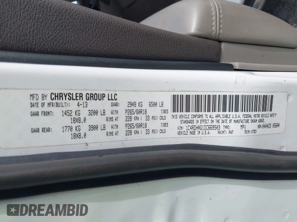 2013 Dodge Durango SXT with VIN 1C4RDHAG1DC669503, listed as a IAAI auction lot 42614210 with 103,482 mi miles and . Bid and sale history available at DreamBid. Image 9.