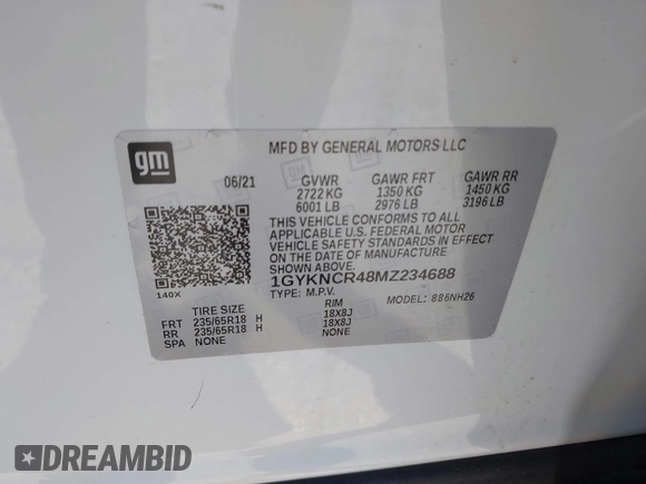 2021 Cadillac XT5 FWD Premium Luxury with VIN 1GYKNCR48MZ234688, listed as a IAAI auction lot 41827211 with 36,797 mi miles and . Bid and sale history available at DreamBid. Image 9.