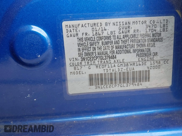 2016 Nissan Note SV with VIN 3N1CE2CP7GL379484, listed as a IAAI auction lot 41649681 with 111,332 mi miles and . Bid and sale history available at DreamBid. Image 9.
