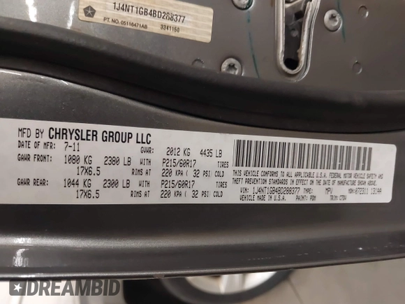 2011 Jeep Patriot Latitude with VIN 1J4NT1GB4BD288377, listed as a IAAI auction lot 41773432 with 194,021 mi miles and . Bid and sale history available at carsss.com. Image 9.