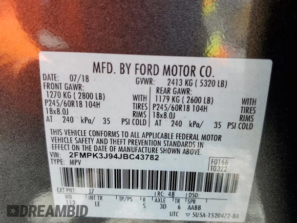 2018 Ford Edge SEL with VIN 2FMPK3J94JBC43782, listed as a Copart auction lot 53503255 with 89,384 mi miles and Salvage Title. Bid and sale history available at carsss.com. Image 14.